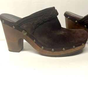 UGG Dark Brown Suede Clogs